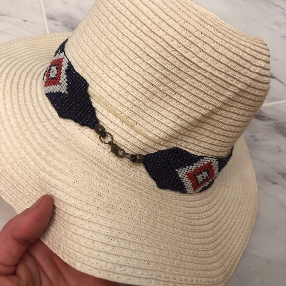 Olive & Pique White Straw Paper Beaded Hat - Picture 6 of 11